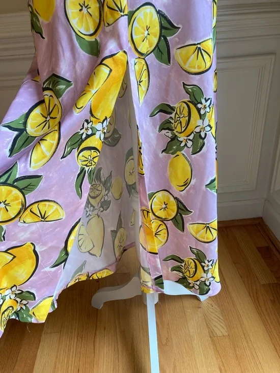 ZARA Lemon Print Satin Midi Skirt - Picture 4 of 14